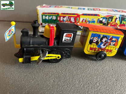 Ancien Jouet de Bazar Plastique Mécanisme Clé Train Zig Zag Express Comic Corée