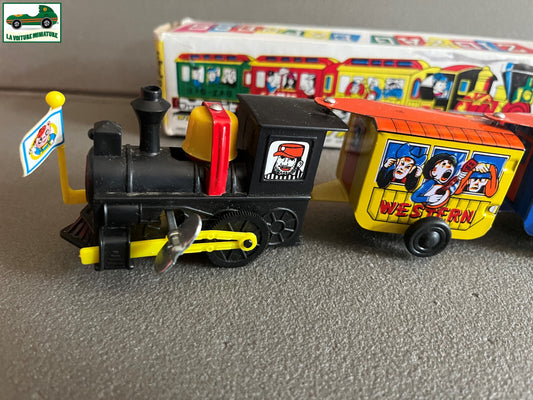 Ancien Jouet de Bazar Plastique Mécanisme Clé Train Zig Zag Express Comic Corée