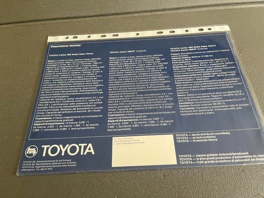 Ancien Dépliant Brochure Documentation Automobile Toyota Carina 1600