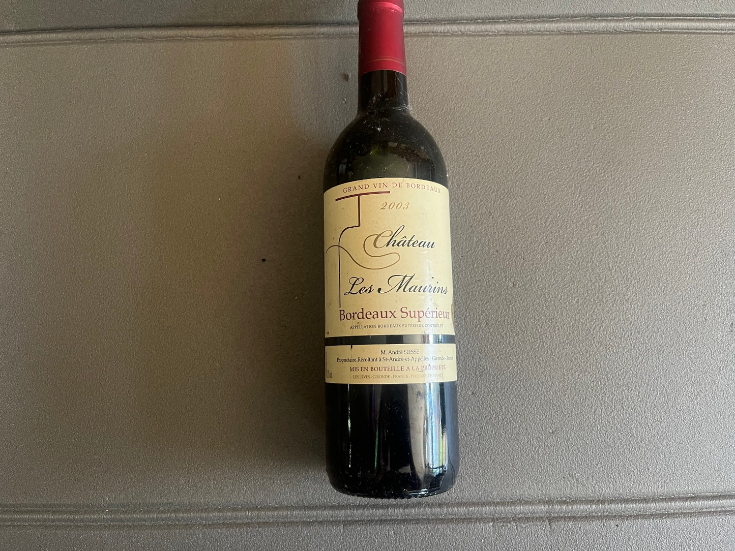 Ancienne Bouteille Vin Bordeaux Chateau Les Maurins 2003 Collection Perso