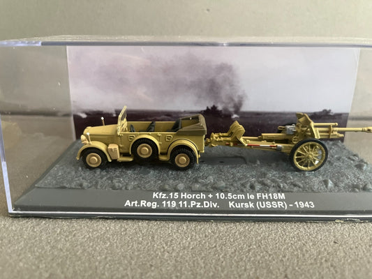 Miniature Militaire Char Tank Blindé Kfz. 15 Horch 10.5 cm le FH18M Altaya 1/72