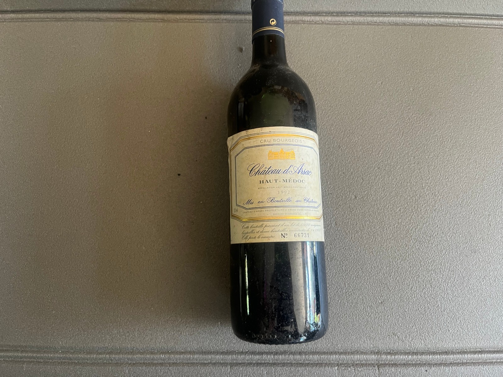 Ancienne Bouteille Vin Chateau D'Arsac 1992 Haut Médoc Collection Perso