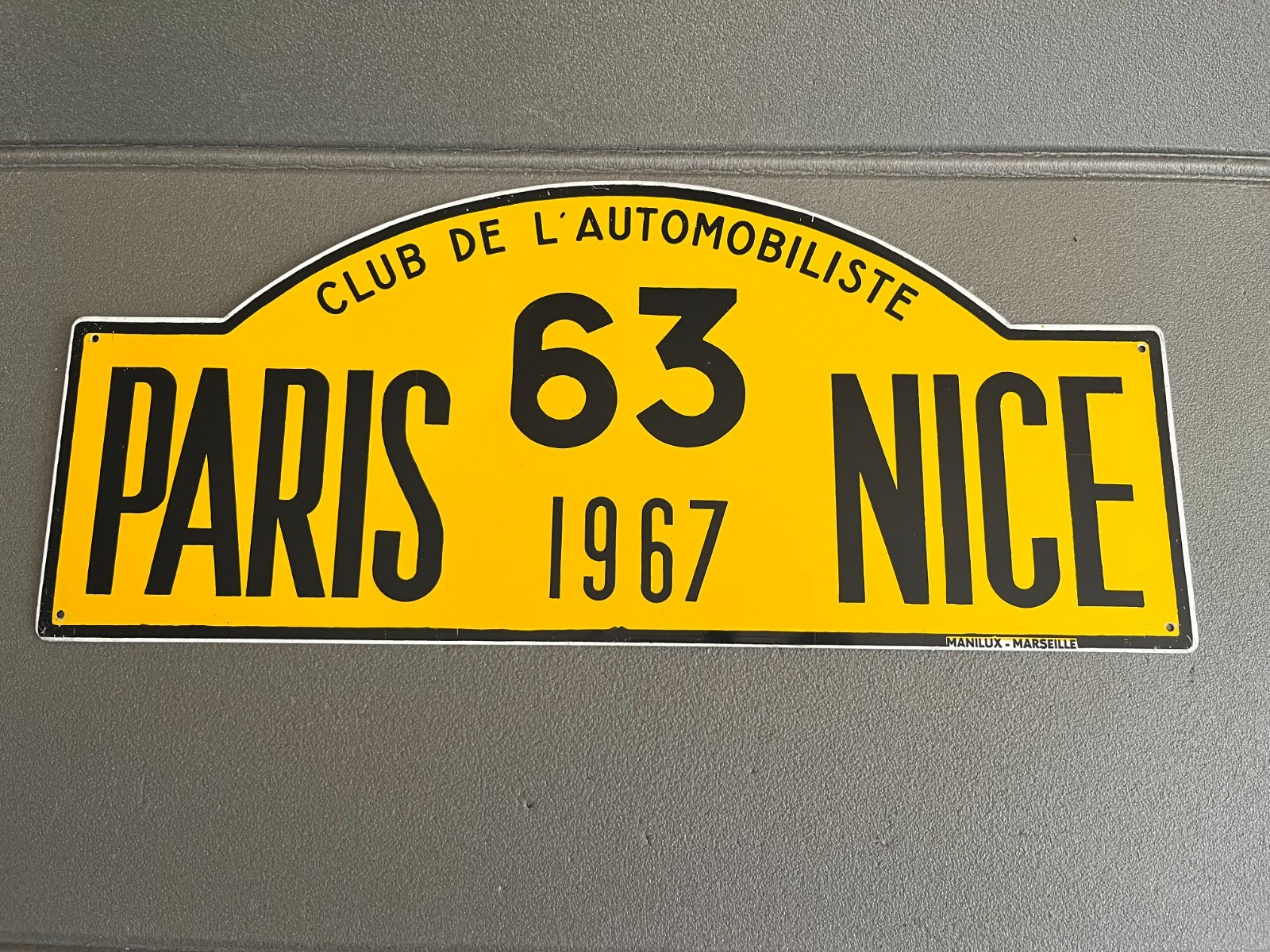 Plaque Métal Voiture Manilux rallye Paris Nice 1967 L'Automobiliste 63