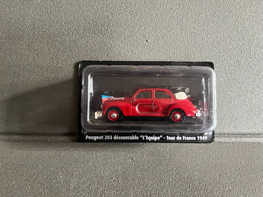 Voiture Miniature Peugeot 203 Découvrable L'Equipe 1949 Tour Vélo Norev 1/43