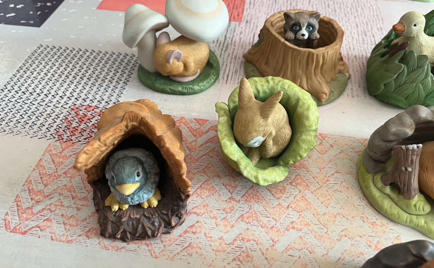 Lot de 9 Figurines Porcelaine Fine Animaux Jacqueline B.Smith Franklin 1984