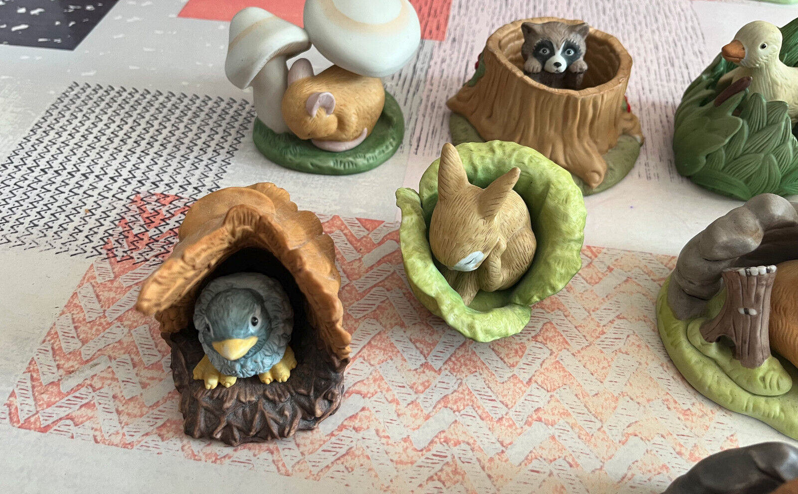 Lot de 9 Figurines Porcelaine Fine Animaux Jacqueline B.Smith Franklin 1984