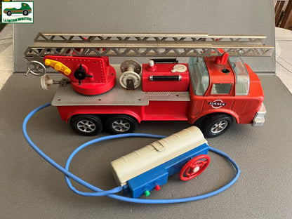Jouet Ancien Camion Tôle Mécanisme Camion Pompiers Gama Filoguidé Vintage