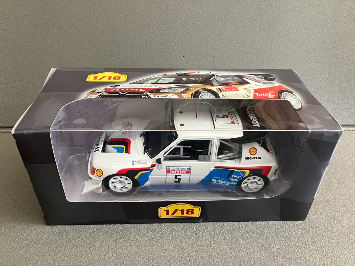 Voiture miniature Peugeot 205 Tour de Corse Rallye Saby 1986 Altaya au 1/18