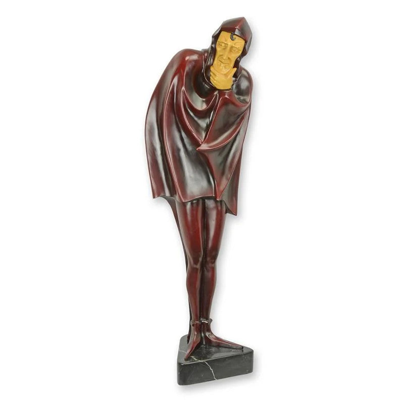 STATUE MODERNE SCULPTURE BRONZE DE MÉPHISTOPHÈLES MONTÉE SUR BOIS