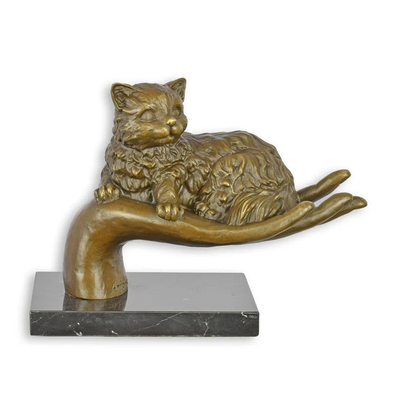 STATUE MODERNE SCULPTURE BRONZE MAIN CHAT