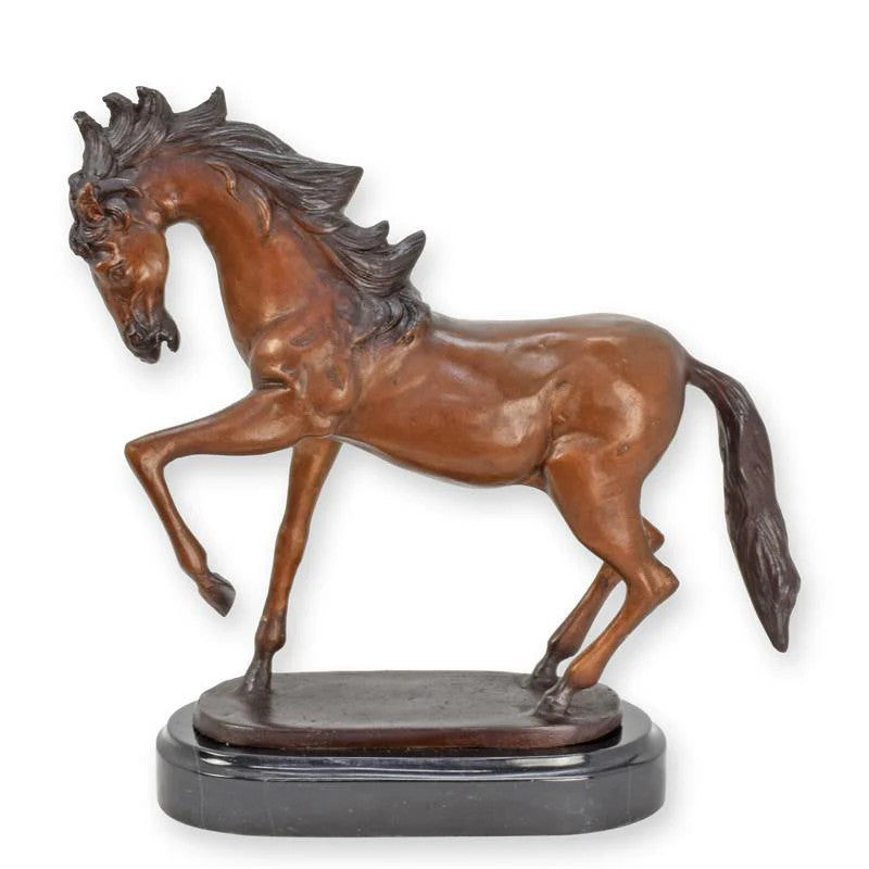 STATUE MODERNE SCULPTURE BRONZE CHEVAL SUR SOCLE MARBRE