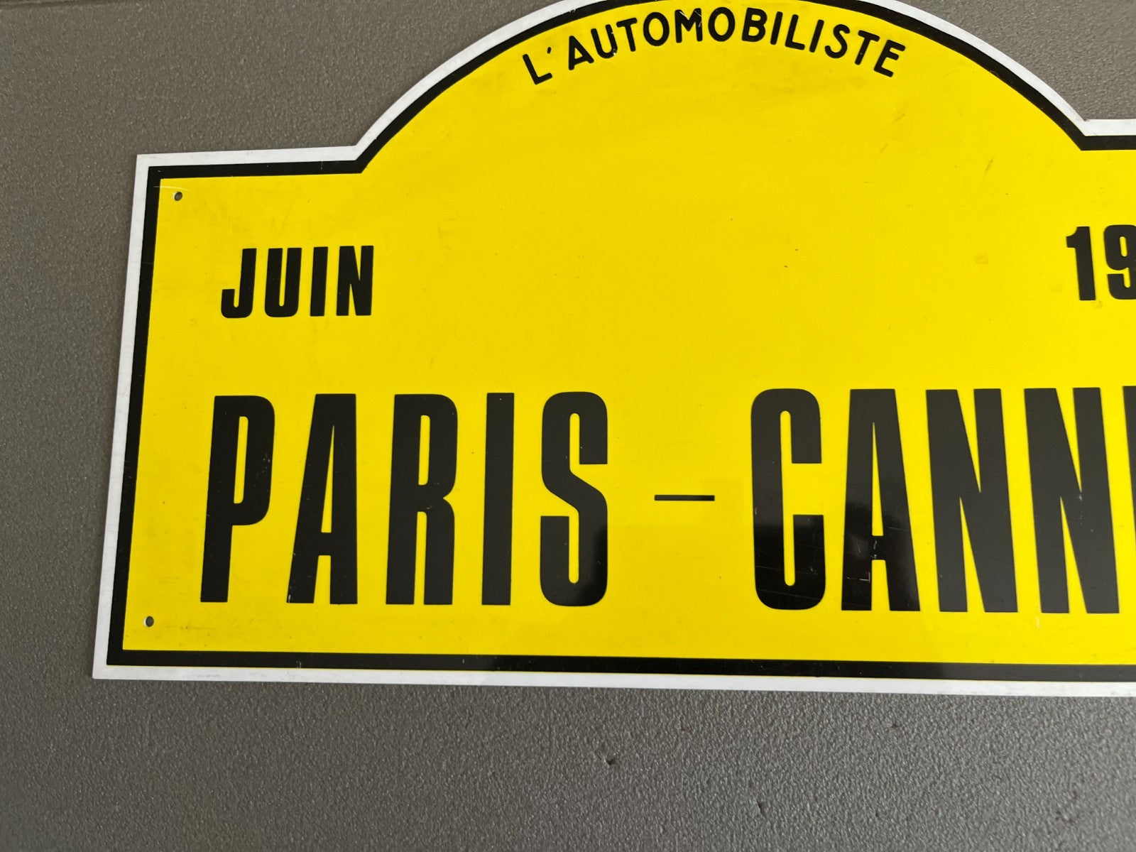 Plaque Métal Voiture rallye Paris Cannes 1986 PAN Tours L'Automobiliste
