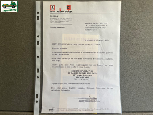 Ancien Dépliant Brochure Documentation Automobile Lada Poch Courrier 1991
