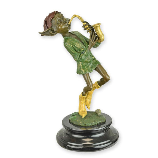 STATUE MODERNE SCULPTURE BRONZE GOBELIN JOUANT DU SAXOPHONE