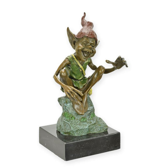 STATUE MODERNE SCULPTURE BRONZE GOBLIN AU REPOS