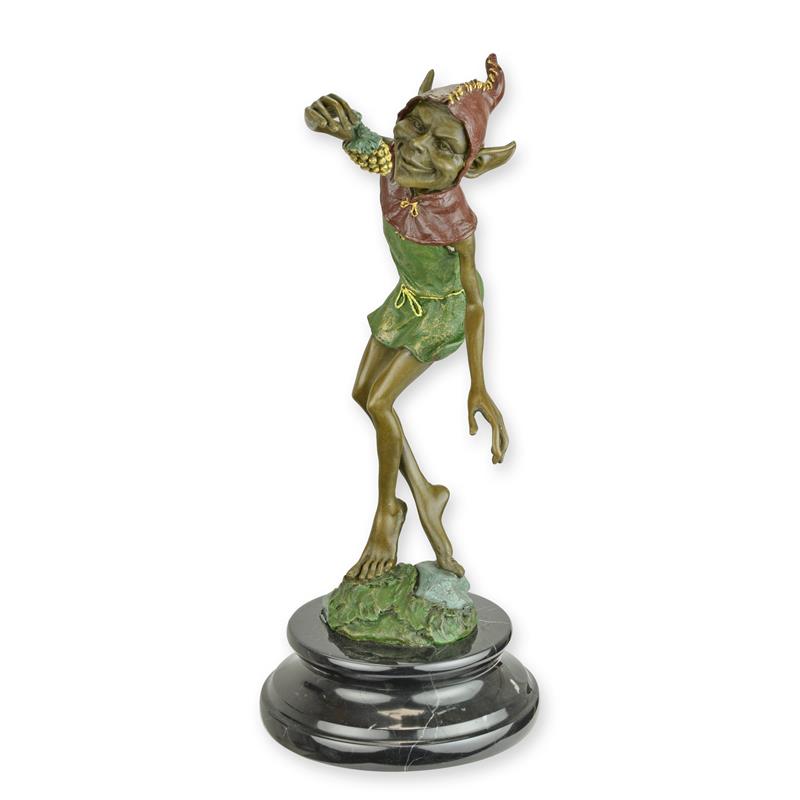 STATUE MODERNE SCULPTURE BRONZE GOBLIN MANGEANT DES RAISINS