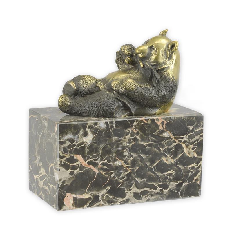 STATUE MODERNE SCULPTURE BRONZE PANDA TRAIN DE MANGER