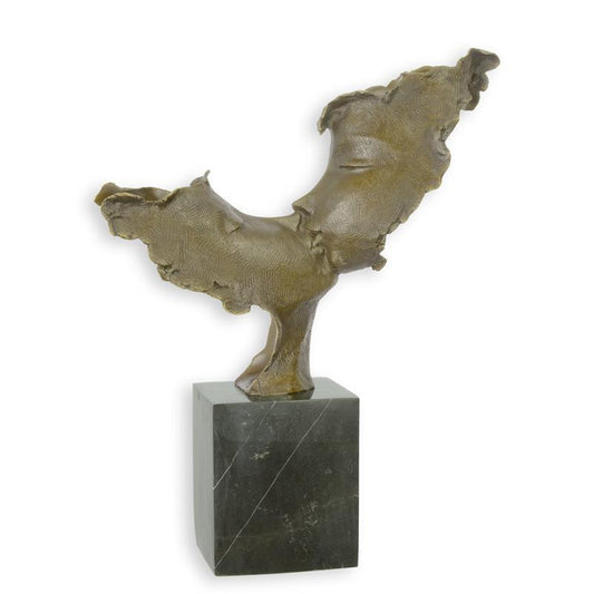 STATUE MODERNE SCULPTURE BRONZE DE DEUX VISAGES QUI S'EMBRASST