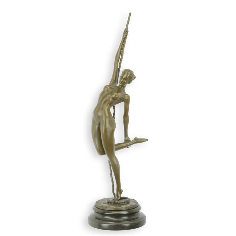 STATUE MODERNE SCULPTURE en bronze femme nue bras levE