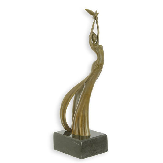 STATUE MODERNE SCULPTURE BRONZE DAME TANT UN PIGEON PATINE BRUN