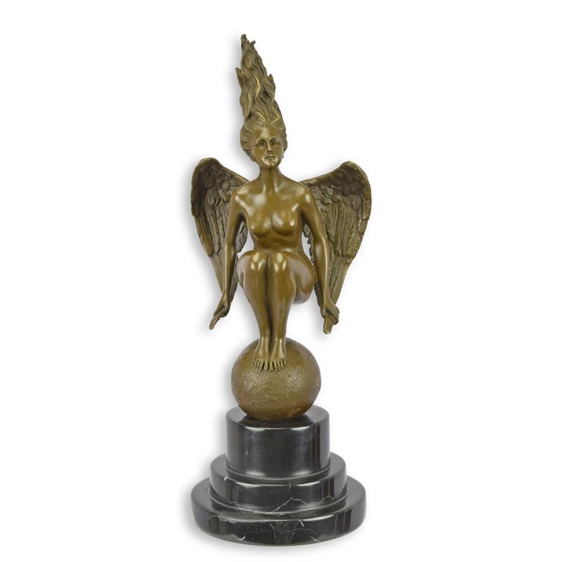 STATUE MODERNE SCULPTURE BRONZE FEMME NUE AILE