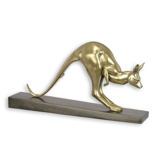 STATUE MODERNE SCULPTURE BRONZE KANGOUROU  PLAQUEE ARGT