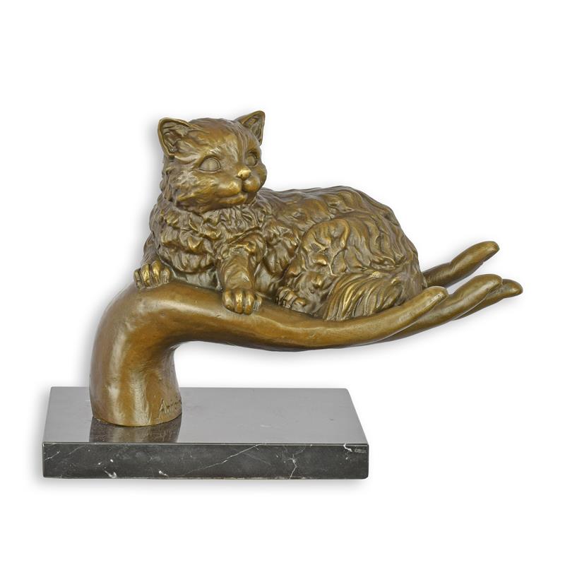 STATUE MODERNE SCULPTURE BRONZE MAIN TANT UN CHAT