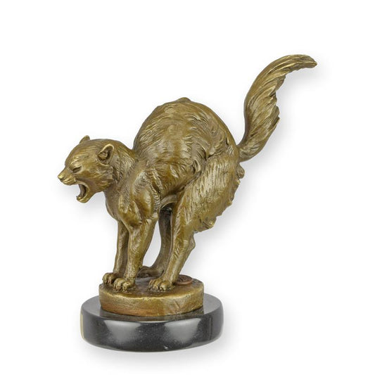 STATUE MODERNE SCULPTURE BRONZE CHAT EFFRAYE
