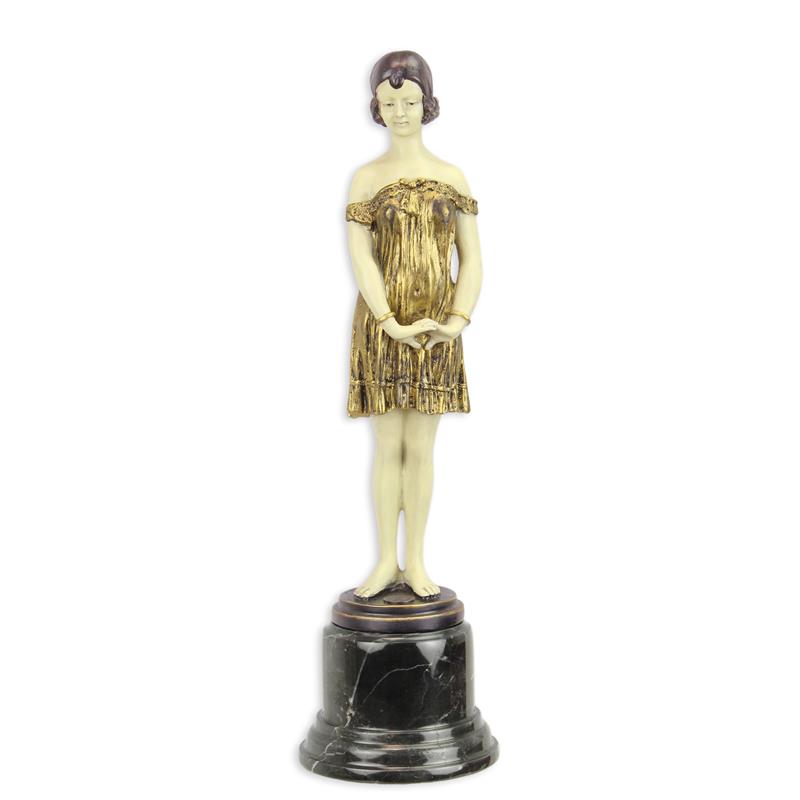 STATUE MODERNE SCULPTURE BRONZE FILLE AU LIT