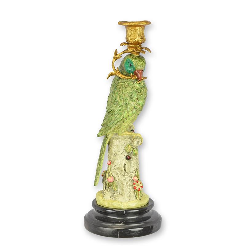 PORTE-BOUGIE PERROQUET EN BRONZE - COULEURS PLEINES