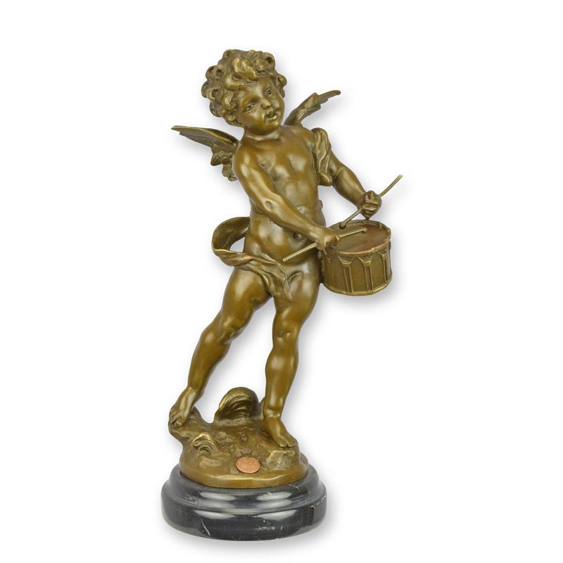STATUE MODERNE SCULPTURE BRONZE PUTTO JOUANT DU TAMBOUR