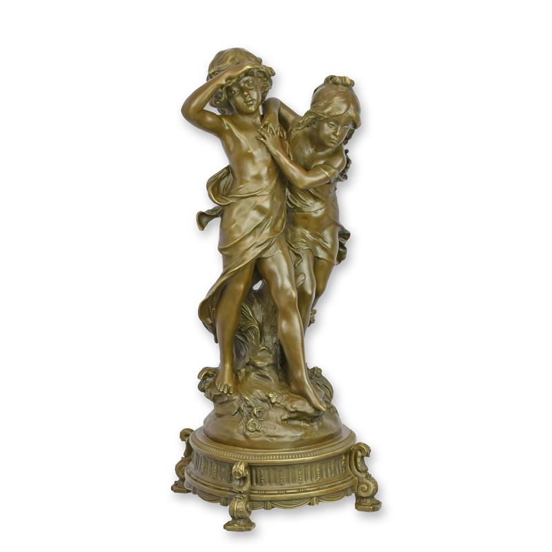 STATUE MODERNE SCULPTURE BRONZE GARÇON ET FILLE