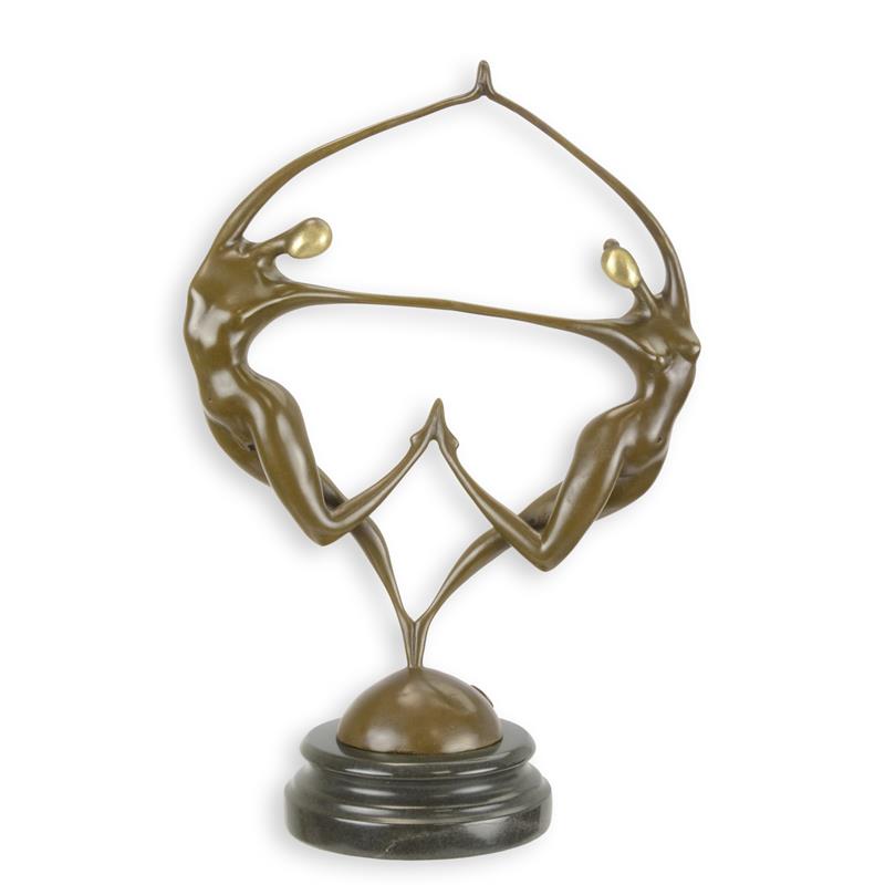 STATUE MODERNE SCULPTURE MODERNISTE BRONZE DEUX DANSEUSES NUES