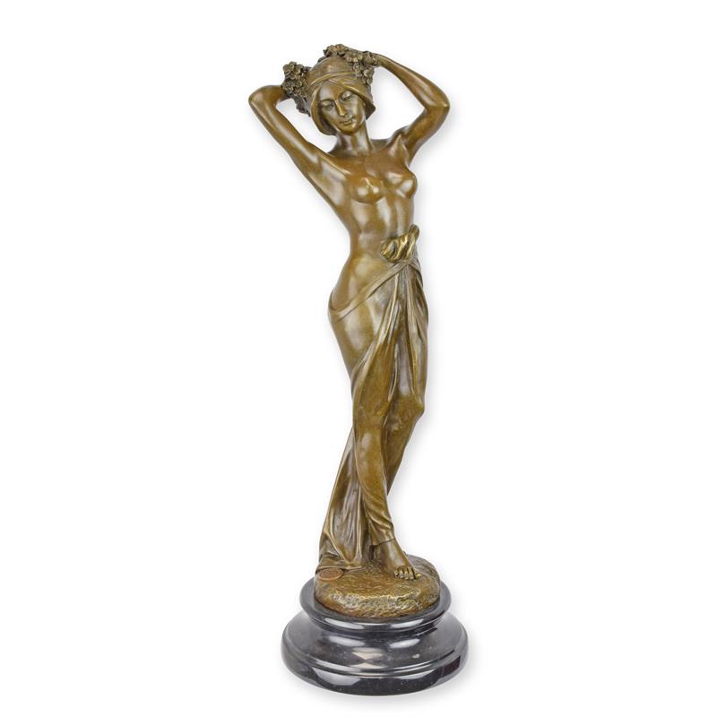 STATUE MODERNE SCULPTURE BRONZE FEMME JOUANT AVEC SES CHEVEUX