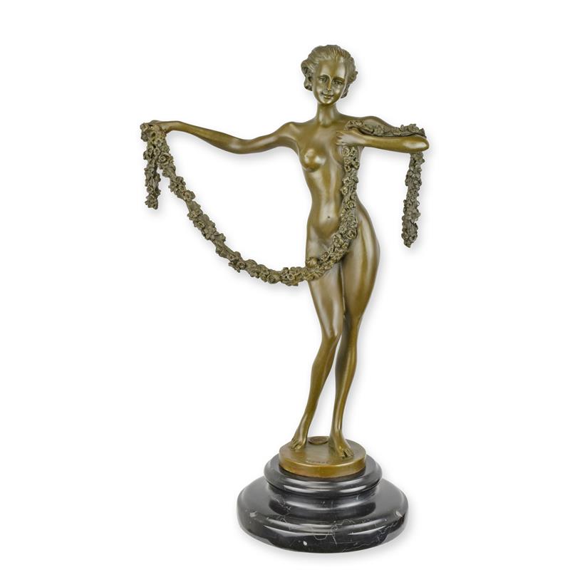 STATUE MODERNE SCULPTURE BRONZE FEMME AVECLIGNE DE FLEURS