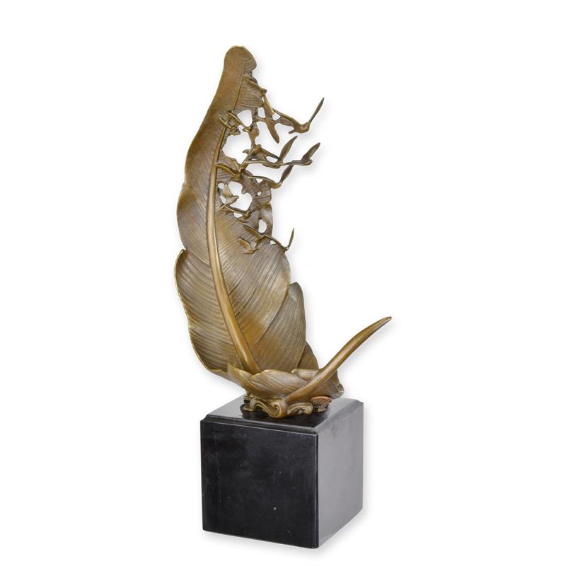 STATUE MODERNE SCULPTURE BRONZE DE PIGONS S'VOLANT FEUILLE