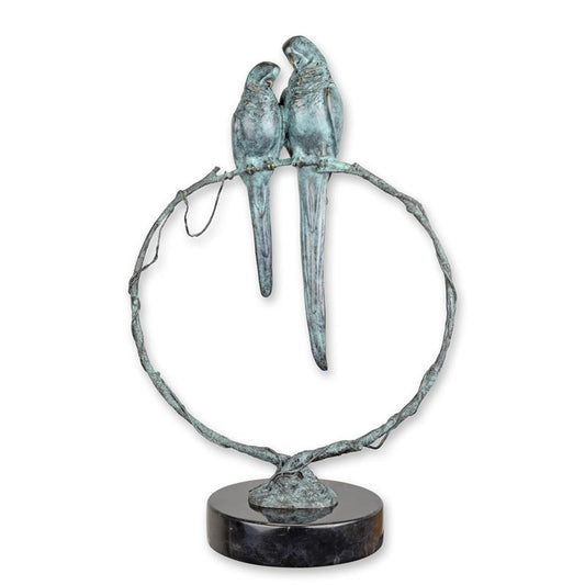 STATUE MODERNE SCULPTURE BRONZE UN DEUX PERROQUETS SUR UNE BRANCHE