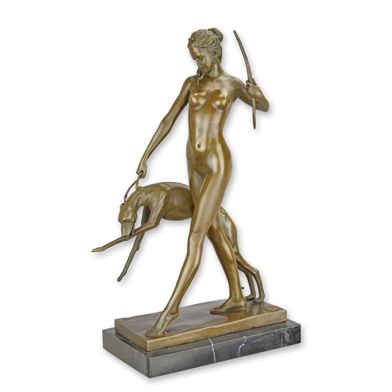 STATUE MODERNE SCULPTURE BRONZE DE DIANA ET DE SON CHIEN