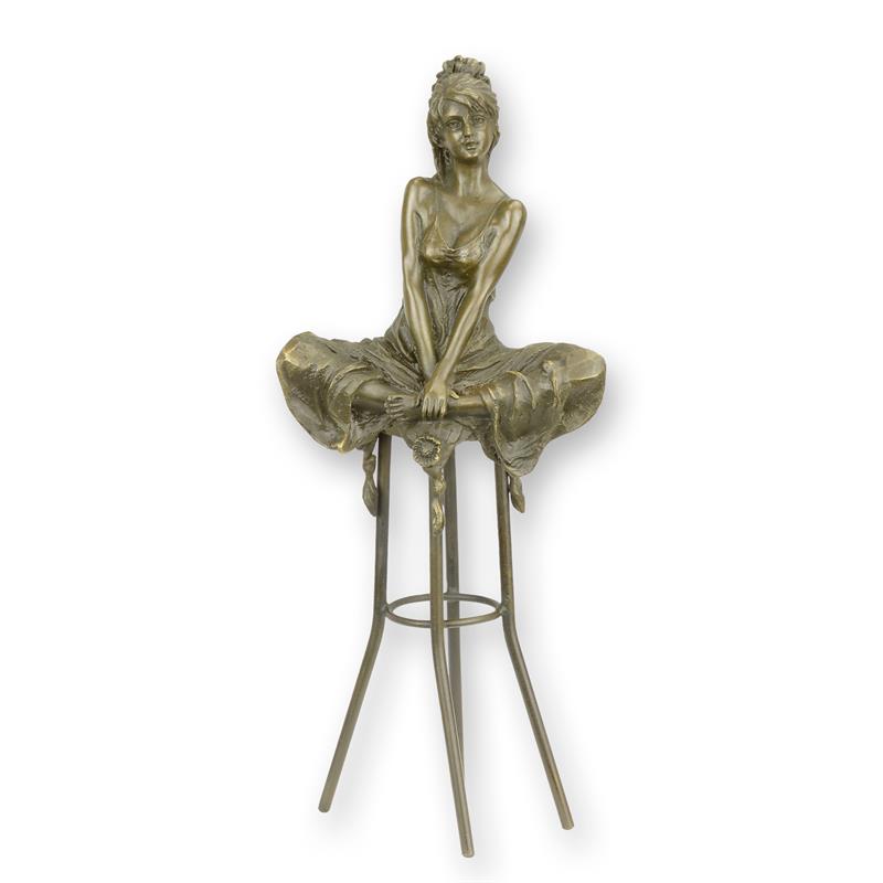STATUE MODERNE SCULPTURE BRONZE DAME SUR BARCHAIR