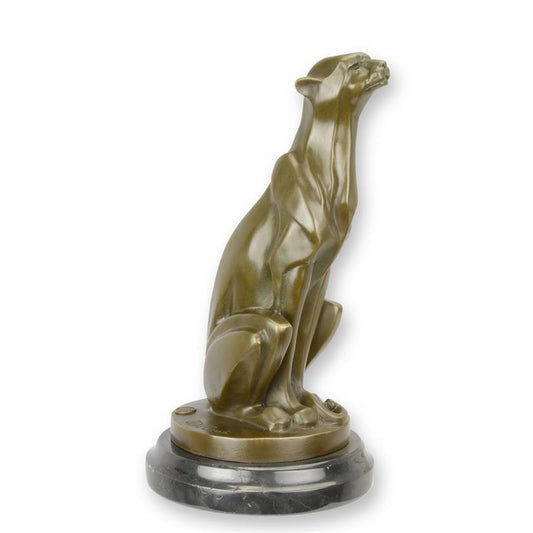 STATUE MODERNE SCULPTURE BRONZE GUEPARD ASSIS