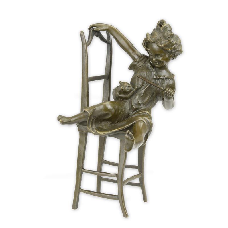 STATUE MODERNE SCULPTURE BRONZE CHAT HEUREUX