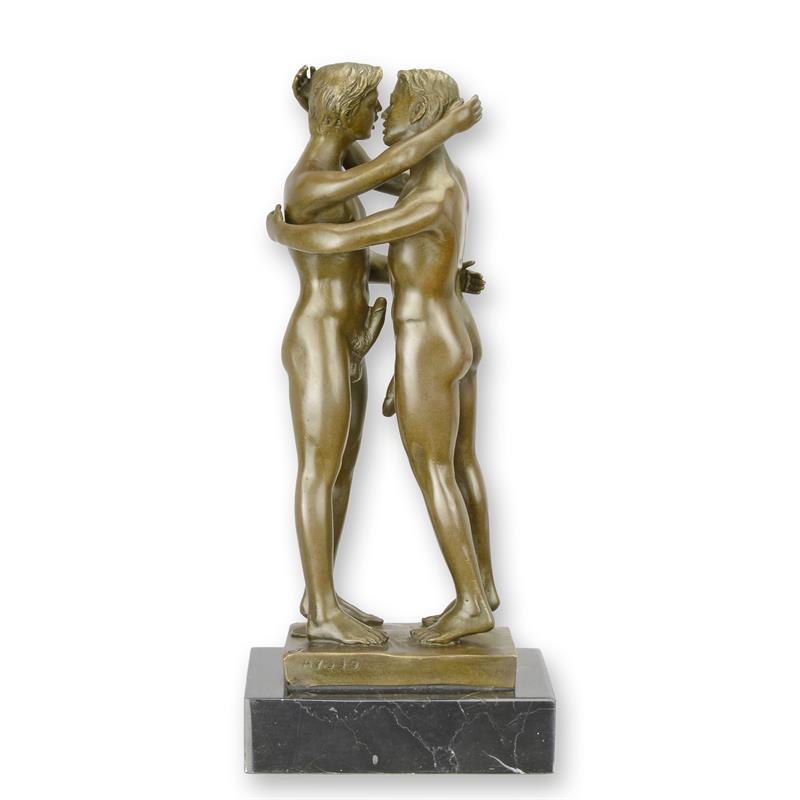STATUE MODERNE SCULPTURE BRONZE DE DEUX HOMMES QUI S'EMBRASSENT