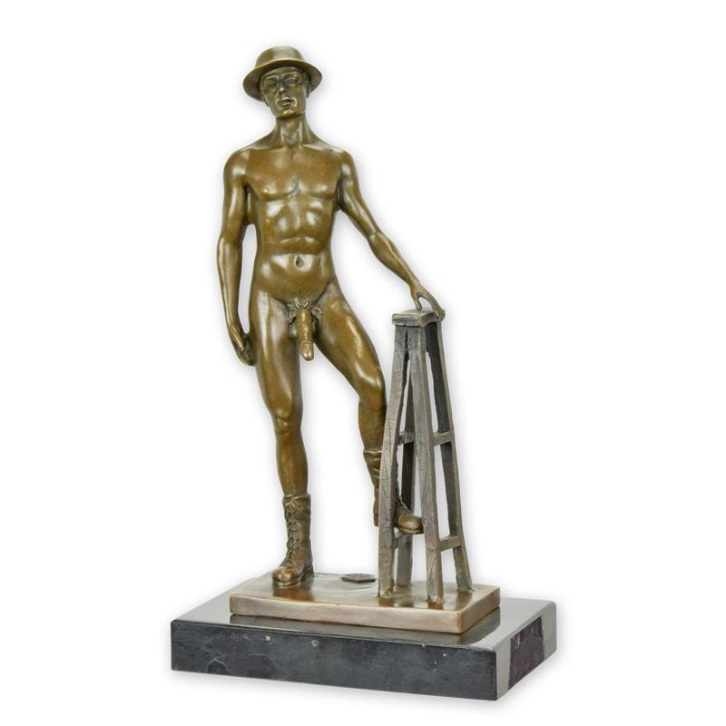 STATUE MODERNE SCULPTURE BRONZE HOMME NU POSITIONNANT
