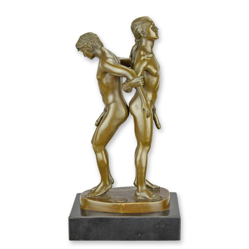 STATUE MODERNE SCULPTURE BRONZE DE DEUX HOMMES NUS