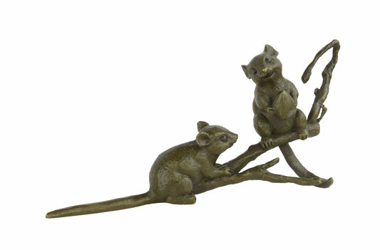 STATUE MODERNE SCULPTURE BRONZE DE DEUX SOURIS SURBRANCHE