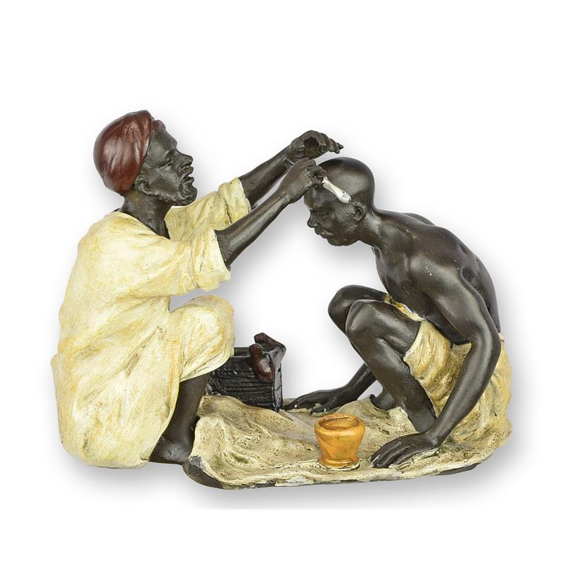 STATUE MODERNE SCULPTURE BRONZE SCÈNE DE BARBIER ARABE