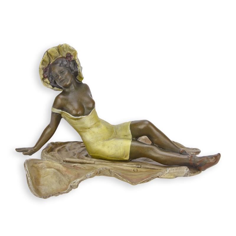 STATUE MODERNE SCULPTURE BRONZE FEMME SE BAIGNANT