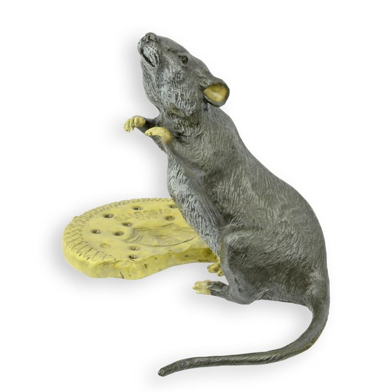 STATUE MODERNE SCULPTURE BRONZE SOURIS AVEC UN BISCUIT