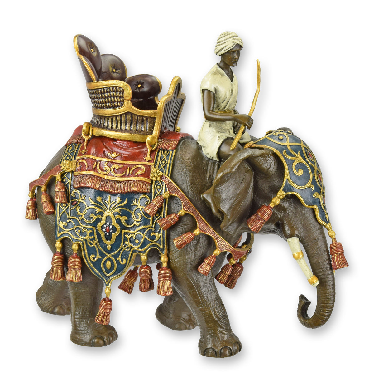 STATUE MODERNE SCULPTURE BRONZE UN ÉLÉPHANT ET SON CAVALIER DÉCORÉS