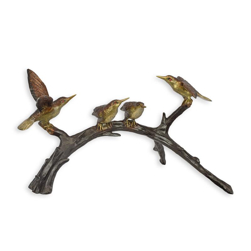 STATUE MODERNE SCULPTURE BRONZE DE QUATRE COLIBRIS SURBRANCHE